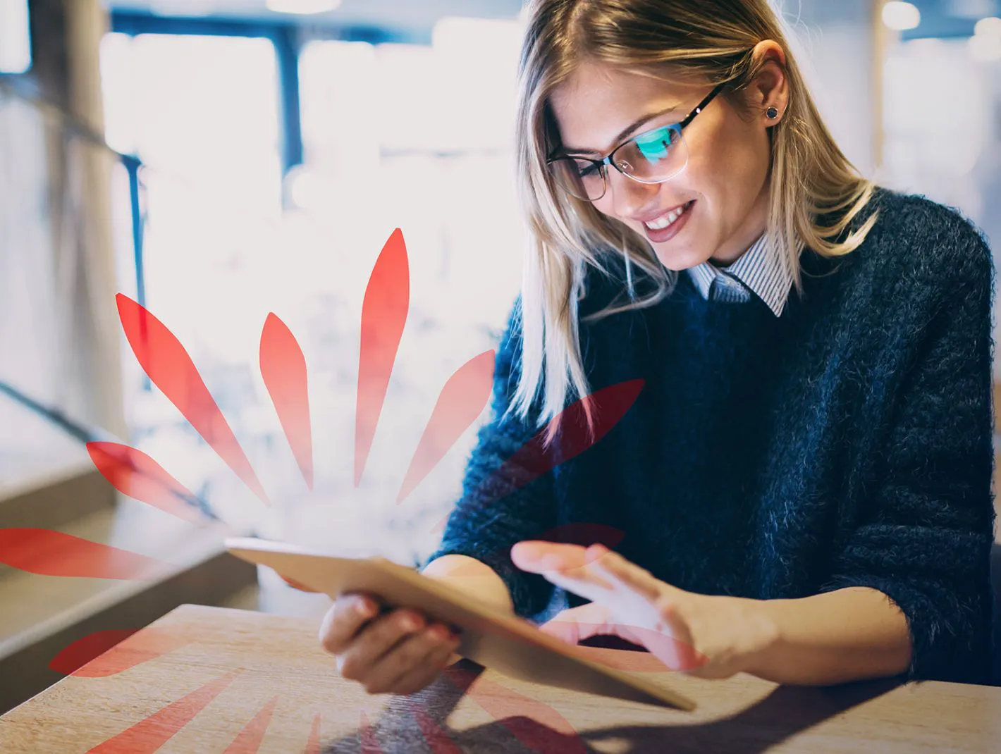 smiling woman on tablet device