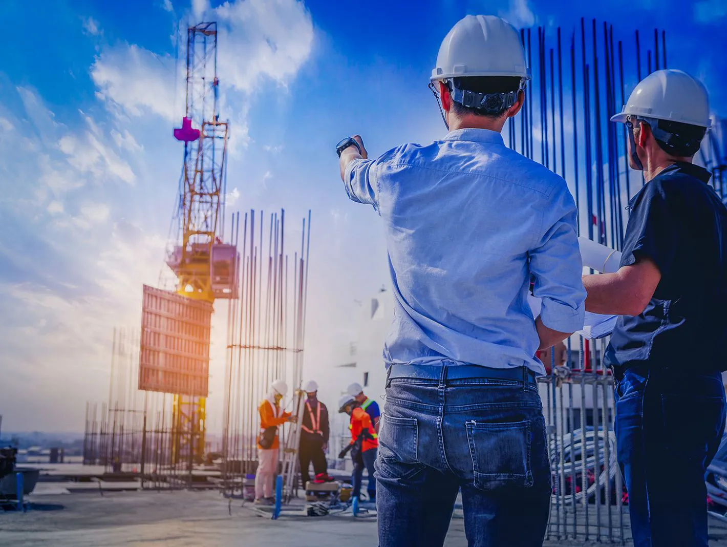 construction site with operatives milling