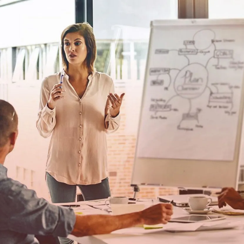 woman presenting to colleagues