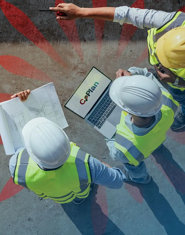 project managers aerial view of coplan on computer