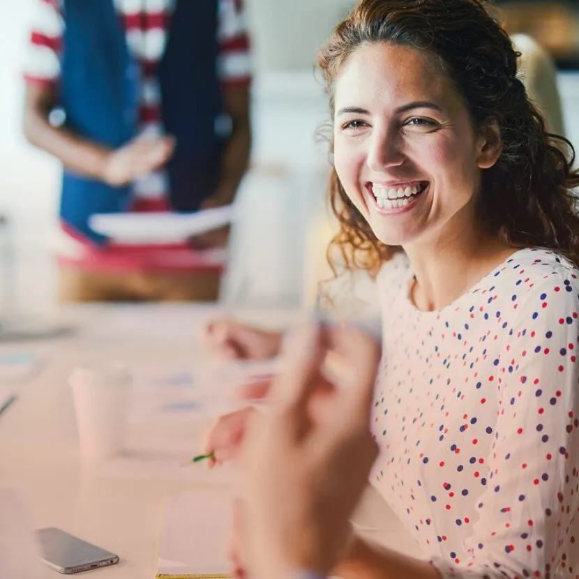 smiling fun woman in office