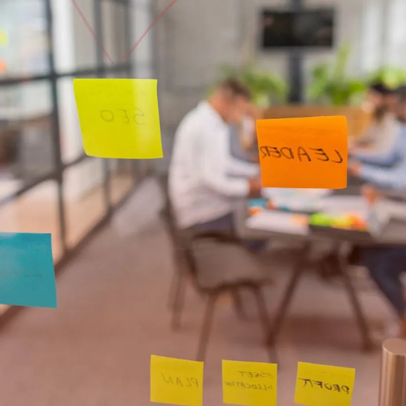 post it notes against office window