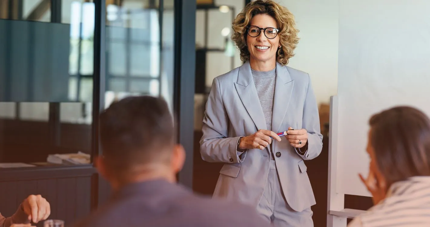 confident woman speaking to group
