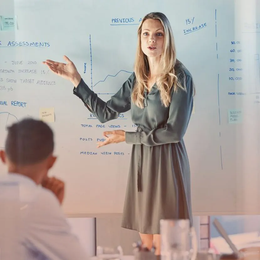 woman presenting risk assessment to team