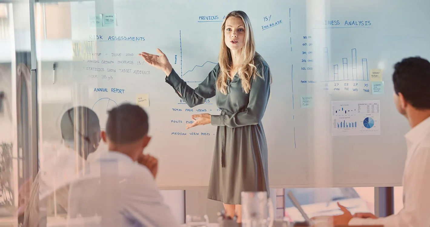 woman presenting risk assessment to team